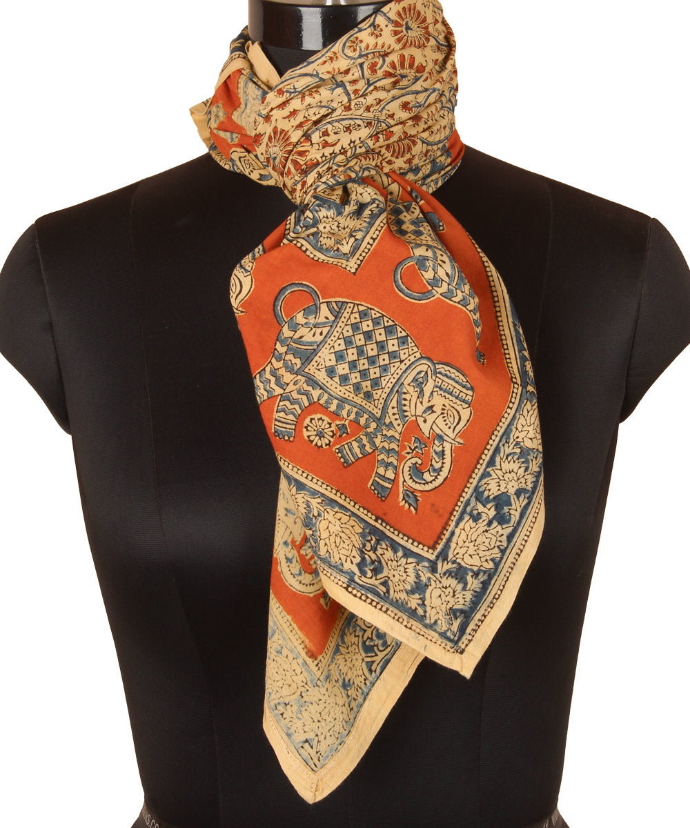 Multi color hand printed kalamkari square scarf