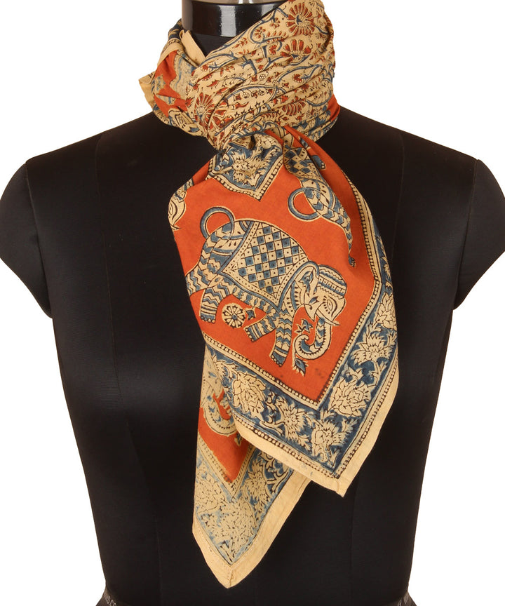 Multi color hand printed kalamkari square scarf