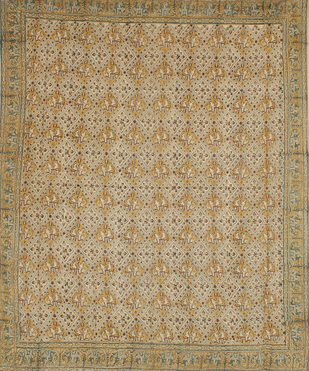 Beige multicolor hand printed kalamkari square scarf