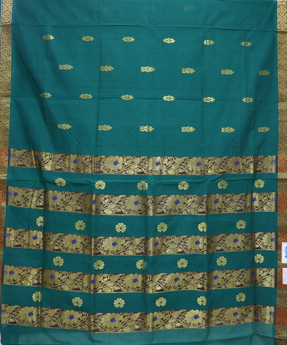 Green blue handloom cotton bandar saree