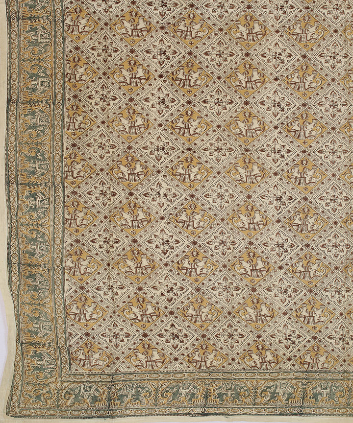 Beige multicolor hand printed kalamkari square scarf