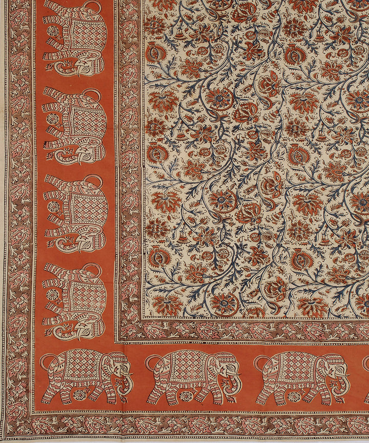 White multicolor hand printed kalamkari square scarf