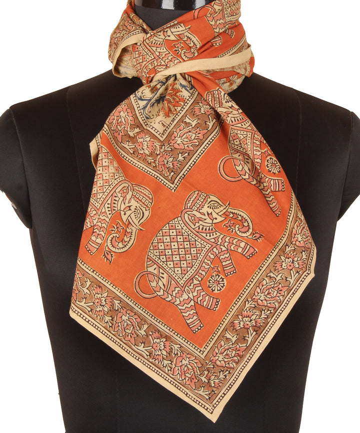 White multicolor hand printed kalamkari square scarf
