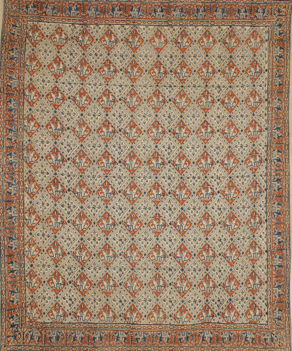 Multi colour hand printed kalamkari cotton square scarf