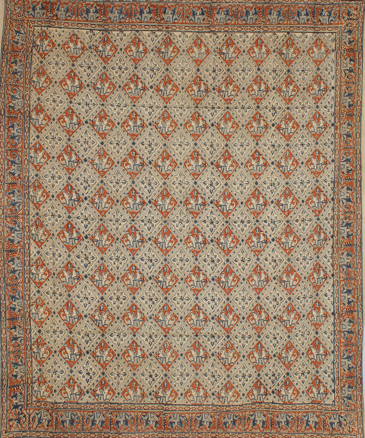 Multi colour hand printed kalamkari cotton square scarf