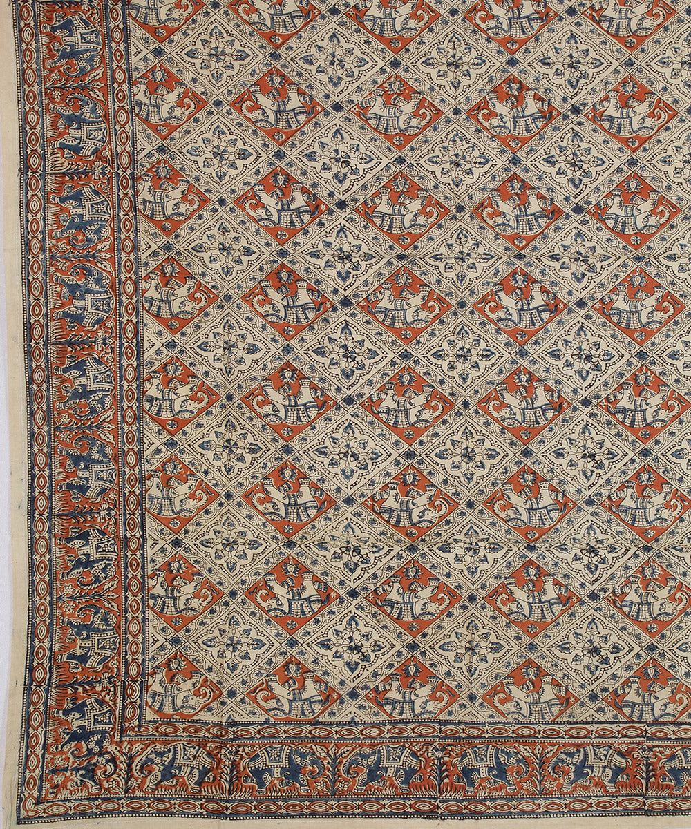 Multi colour hand printed kalamkari cotton square scarf
