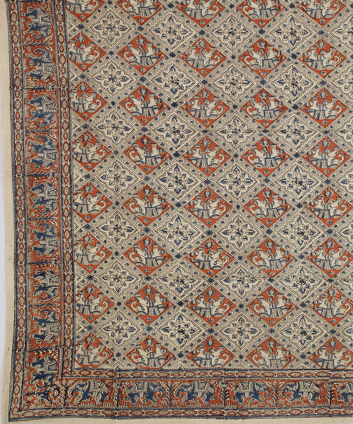 Multi colour hand printed kalamkari cotton square scarf