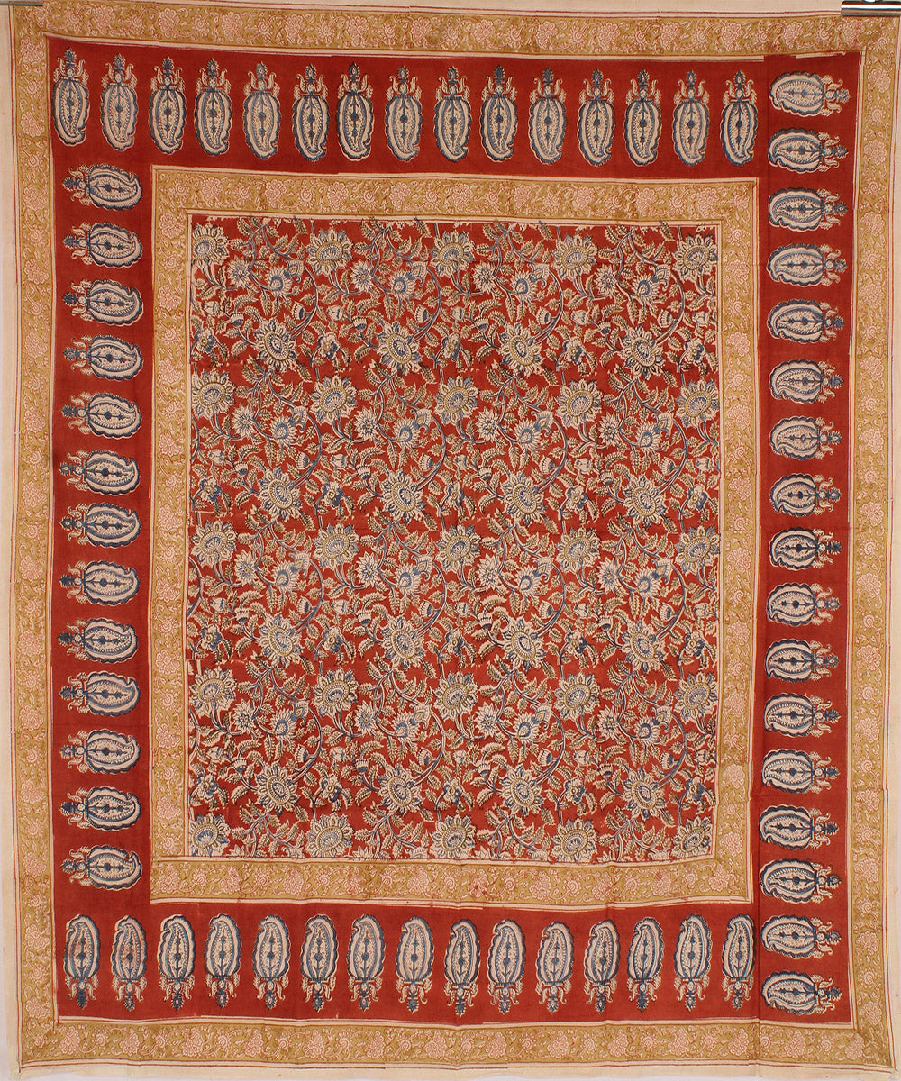 Multicolour hand printed kalamkari square scarf