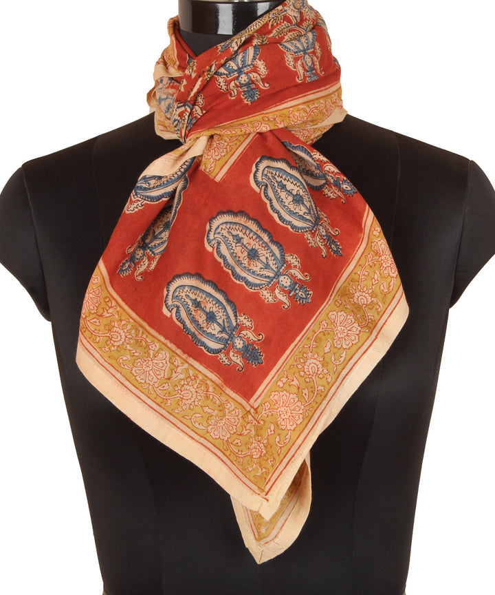 Multicolour hand printed kalamkari square scarf