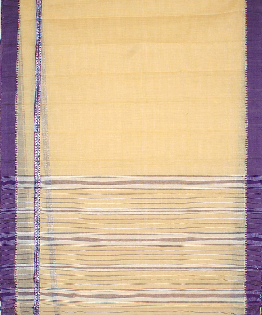 Cream and purple cotton handloom narayanapet saree