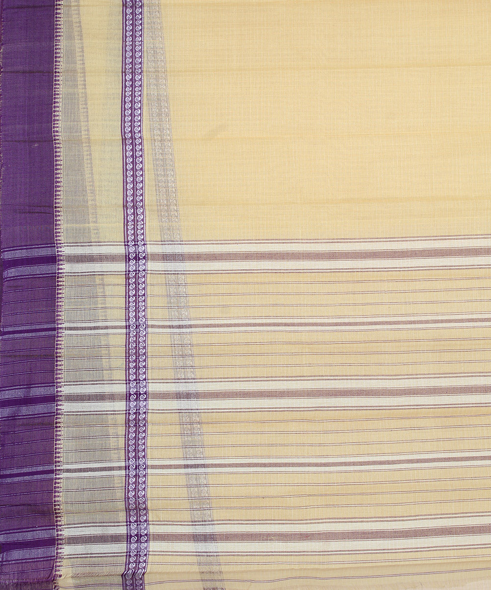 Cream and purple cotton handloom narayanapet saree