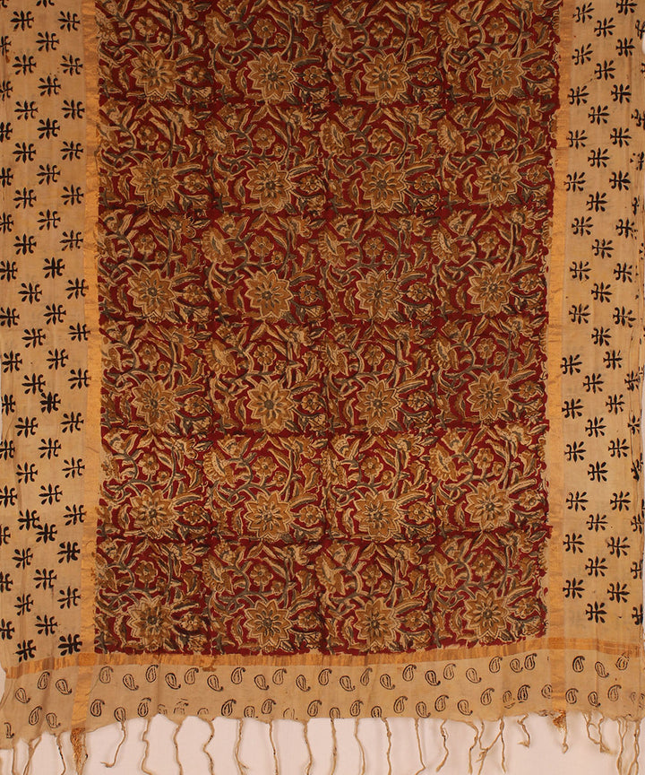 Red brown cotton handblock printed kalamkari dupatta