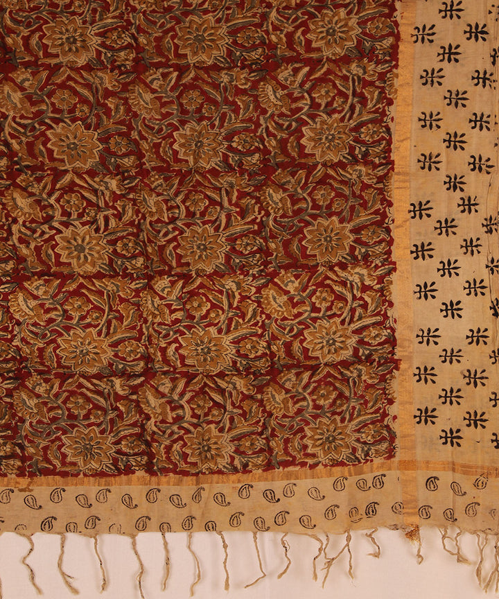 Red brown cotton handblock printed kalamkari dupatta