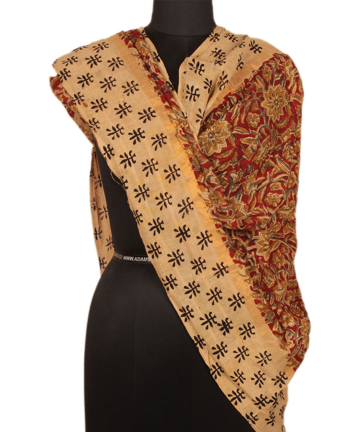 Red brown cotton handblock printed kalamkari dupatta