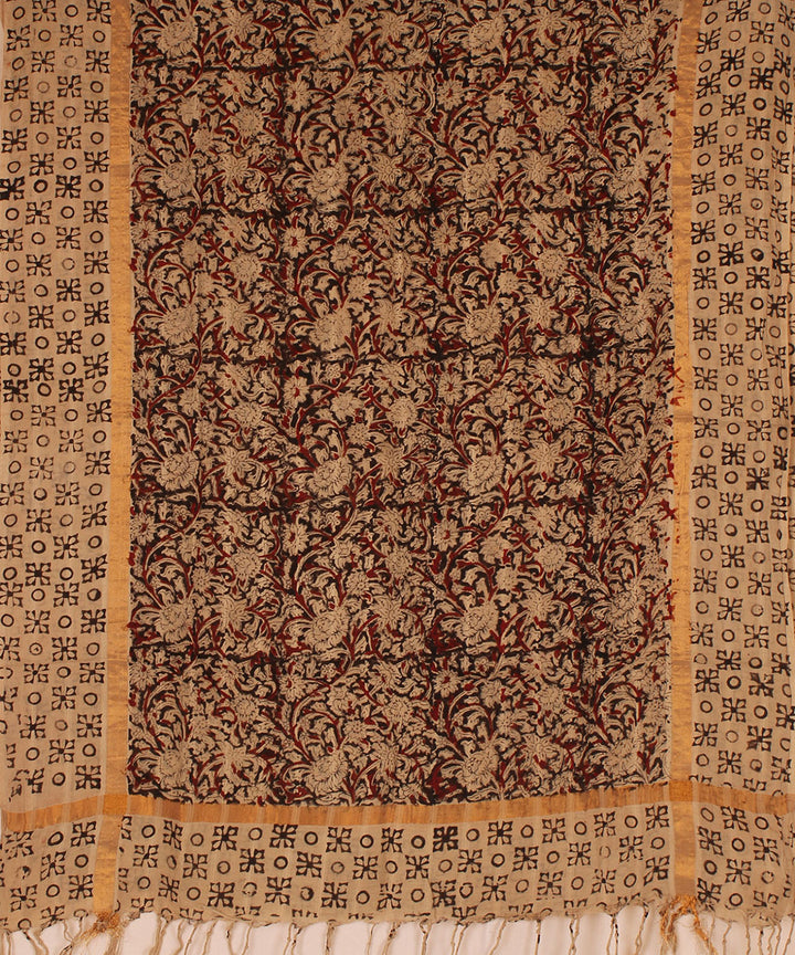Brown beige cotton handblock printed kalamkari dupatta