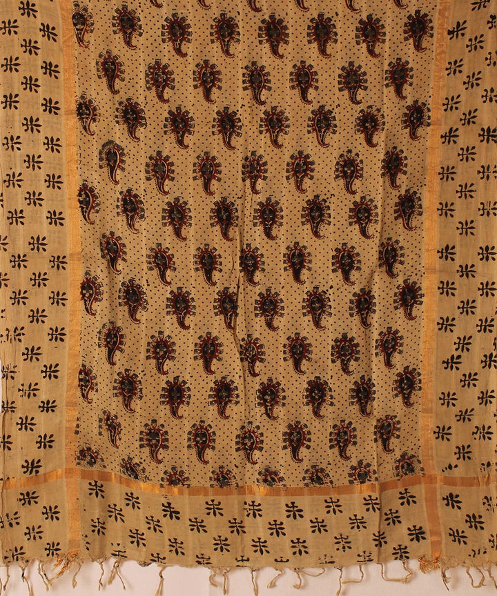 Multicolor cotton hand block printed kalamkari dupatta