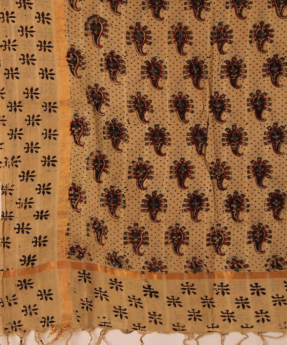 Multicolor cotton hand block printed kalamkari dupatta