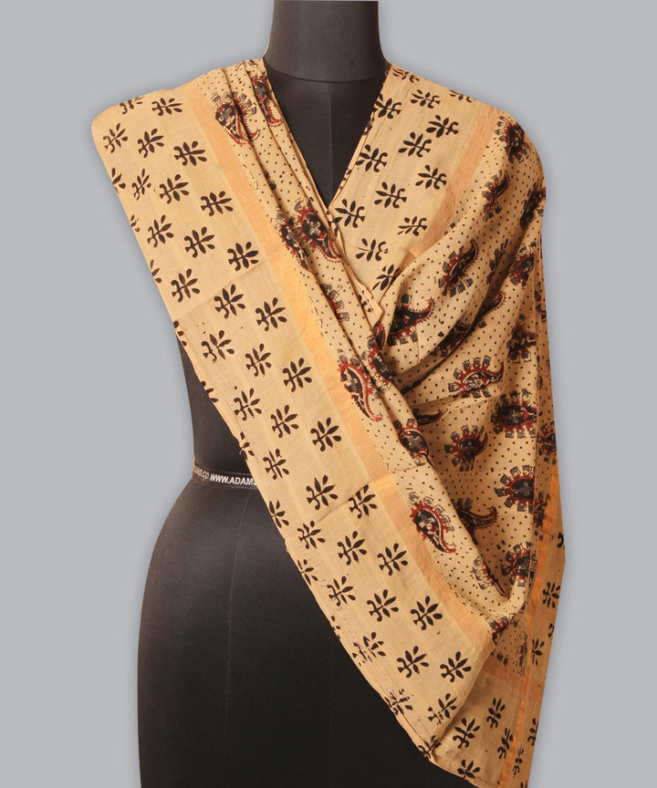 Multicolor cotton hand block printed kalamkari dupatta