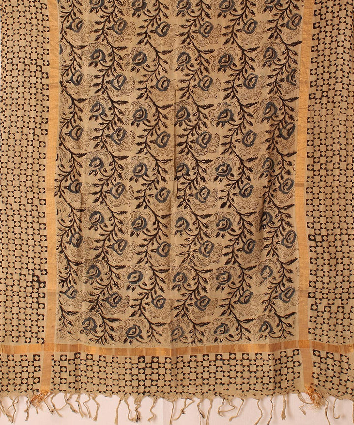 Multicolor cotton hand block printed kalamkari dupatta