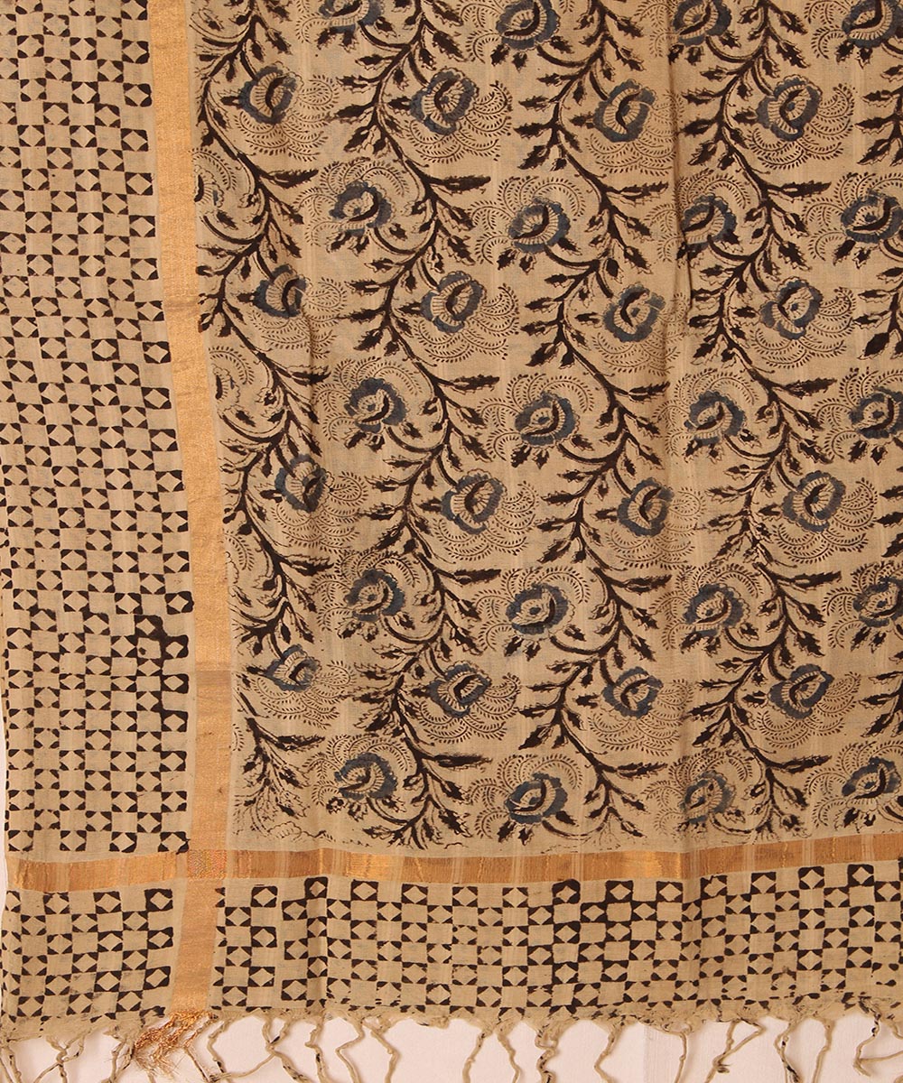 Multicolor cotton hand block printed kalamkari dupatta