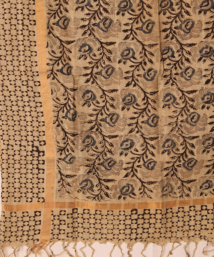 Multicolor cotton hand block printed kalamkari dupatta