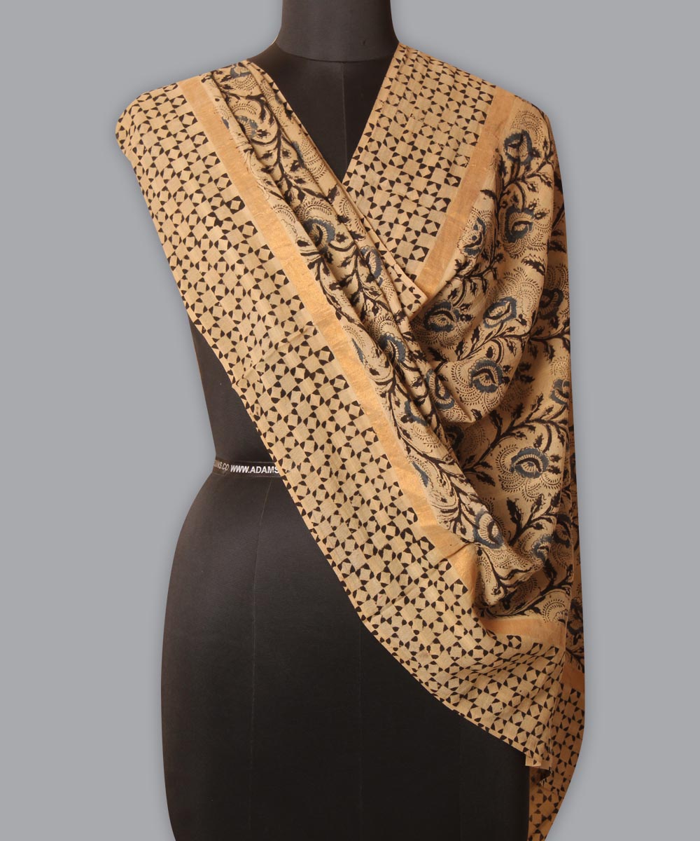 Multicolor cotton hand block printed kalamkari dupatta