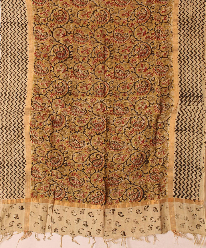 Multicolor cotton hand block printed kalamkari dupatta