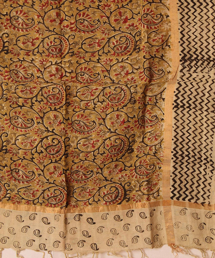 Multicolor cotton hand block printed kalamkari dupatta