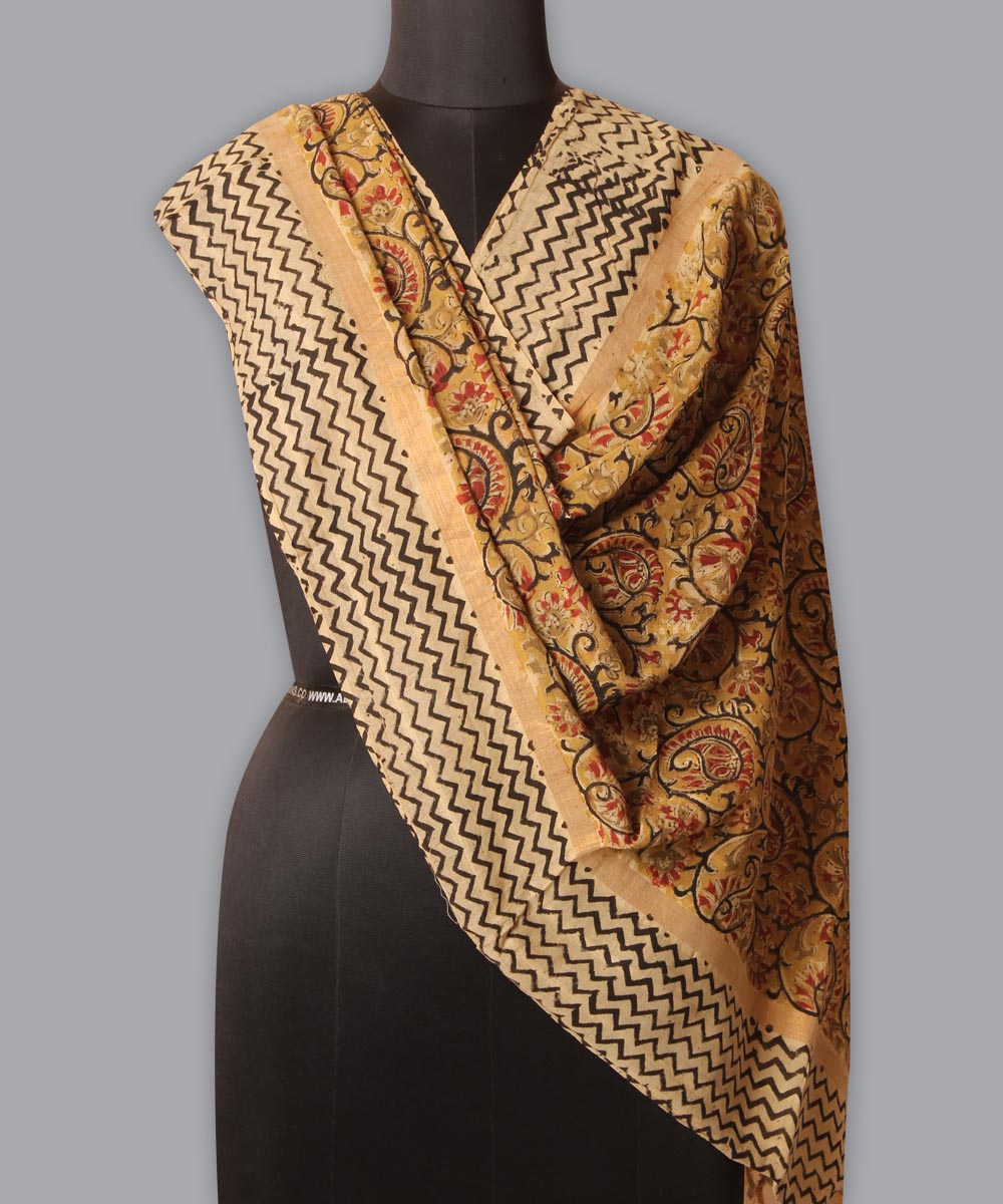 Multicolor cotton hand block printed kalamkari dupatta