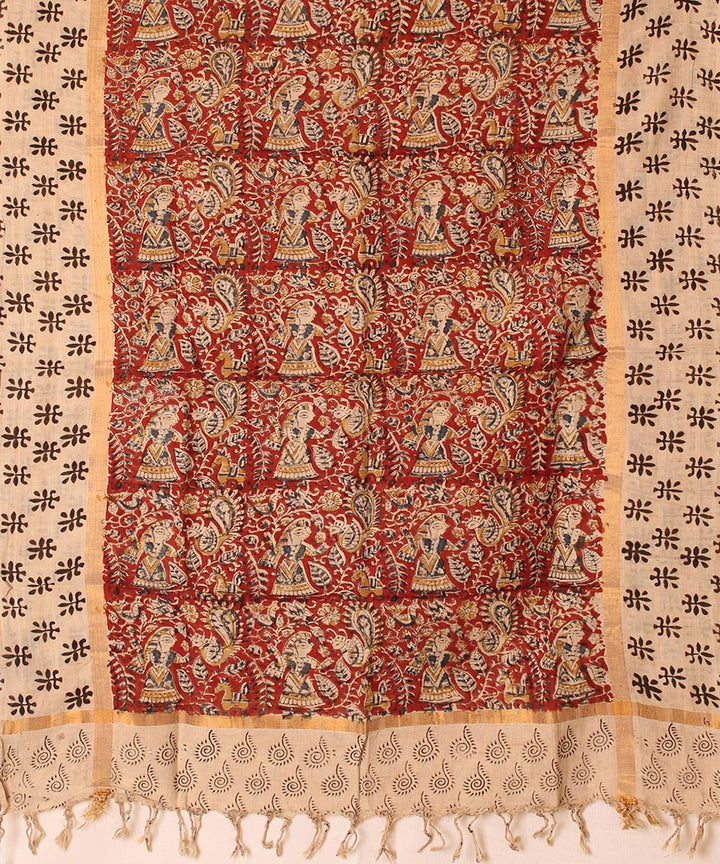 Multicolor cotton hand block printed kalamkari dupatta