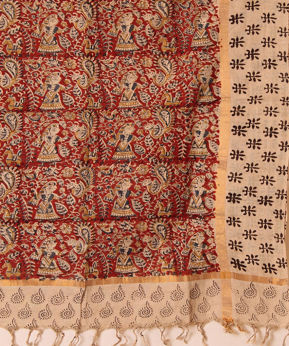 Multicolor cotton hand block printed kalamkari dupatta