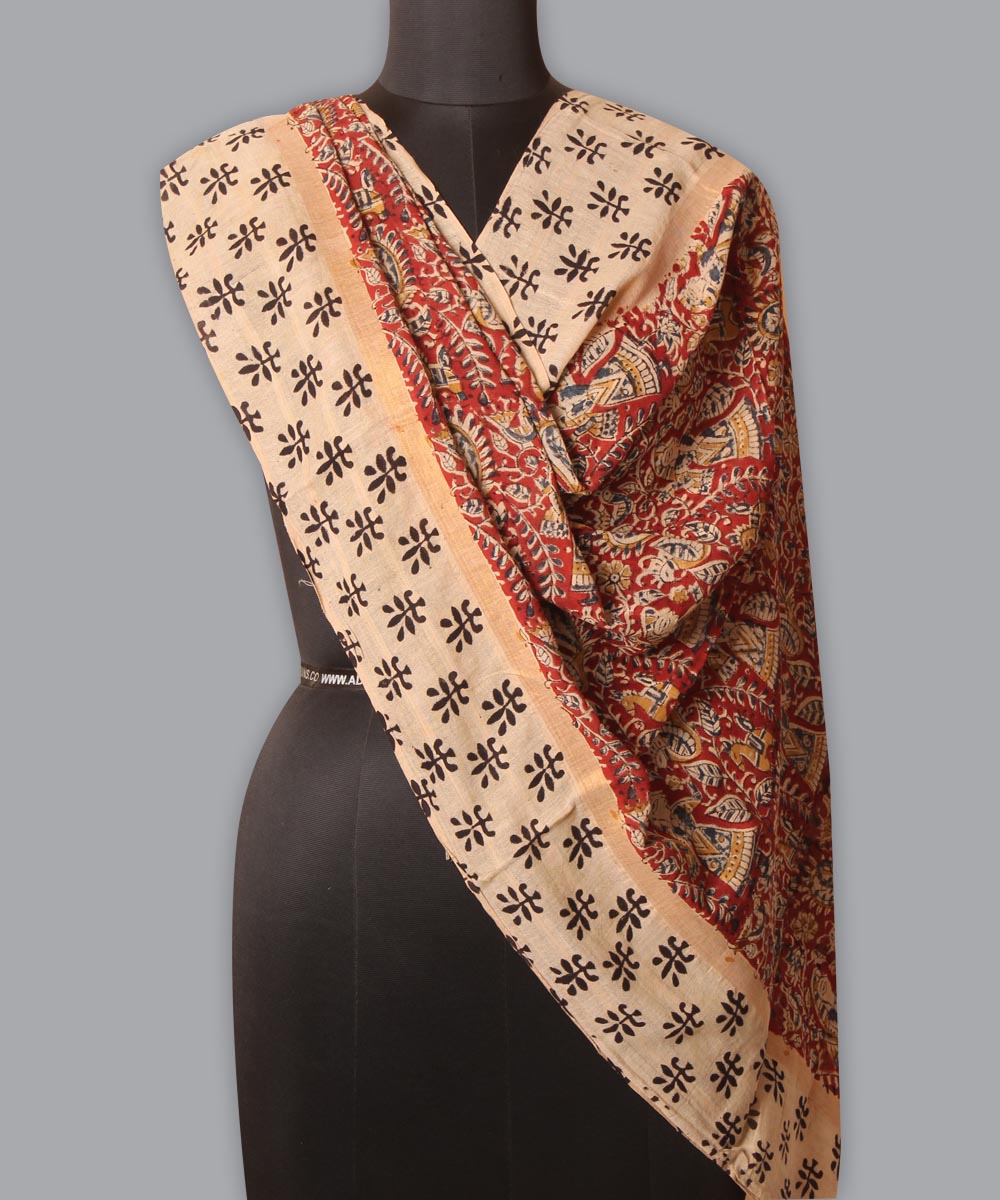 Multicolor cotton hand block printed kalamkari dupatta