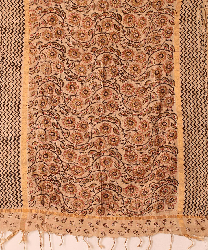 Multicolor cotton hand block printed kalamkari dupatta