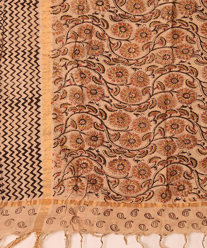 Multicolor cotton hand block printed kalamkari dupatta