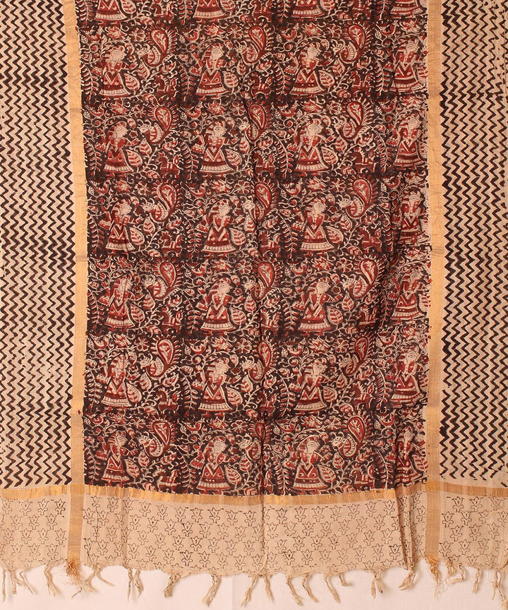 Multicolor cotton hand block printed kalamkari dupatta