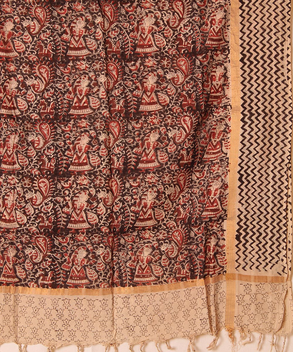 Multicolor cotton hand block printed kalamkari dupatta