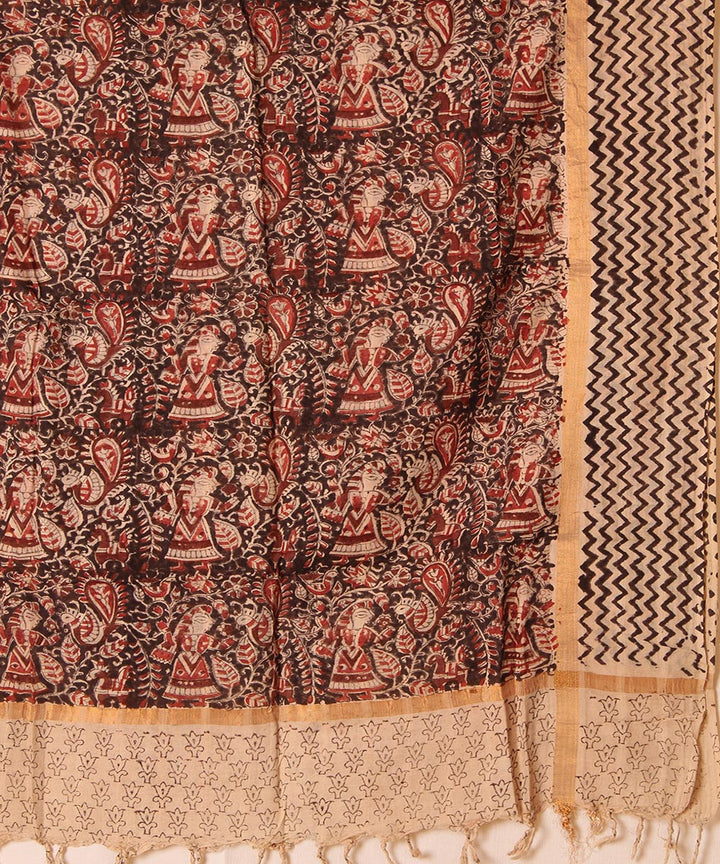 Multicolor cotton hand block printed kalamkari dupatta