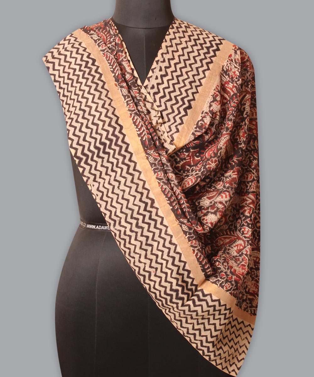 Multicolor cotton hand block printed kalamkari dupatta