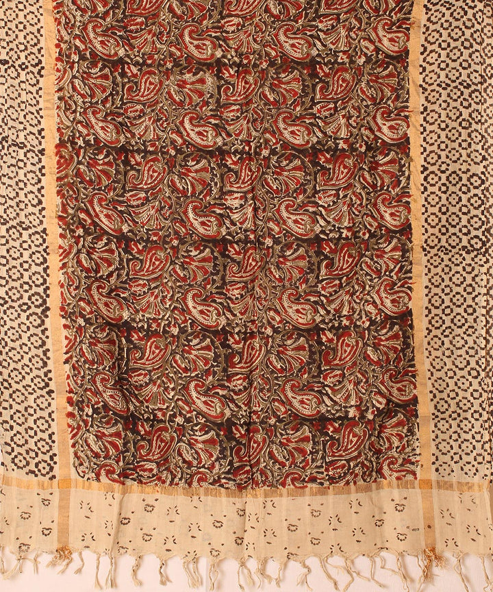 Multicolor cotton hand block printed kalamkari dupatta