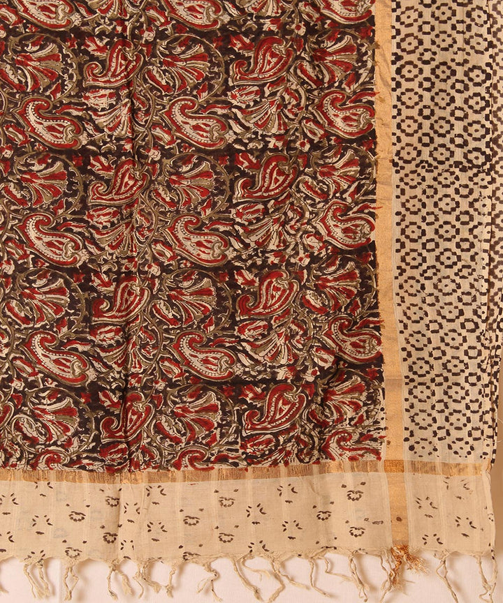 Multicolor cotton hand block printed kalamkari dupatta