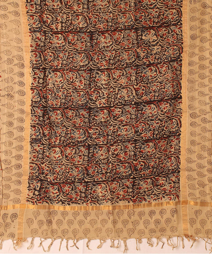 Multicolor cotton hand block printed kalamkari dupatta