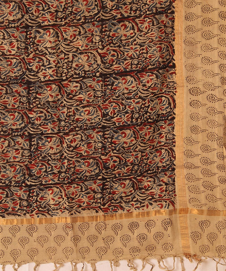 Multicolor cotton hand block printed kalamkari dupatta