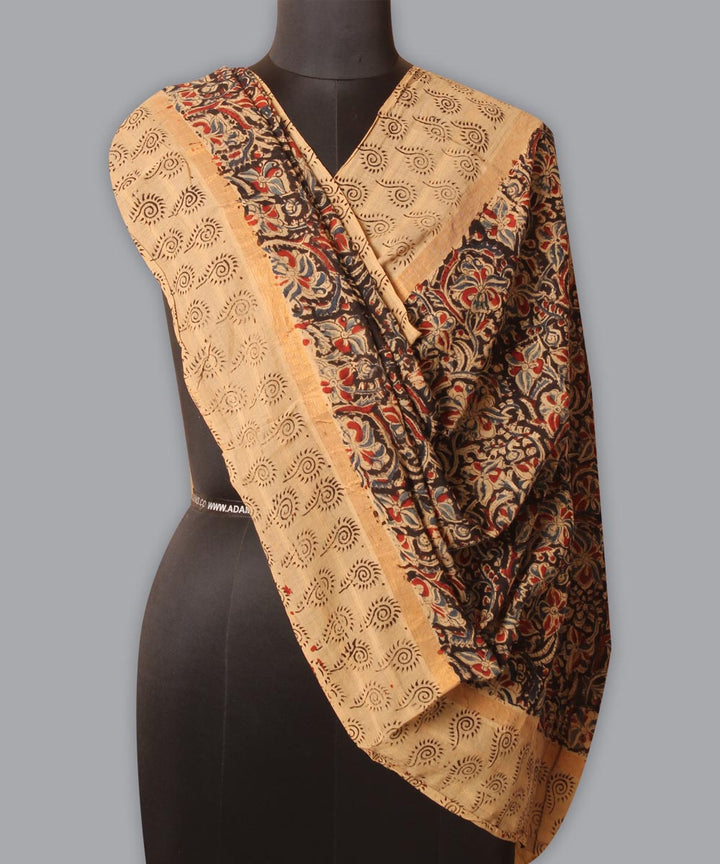 Multicolor cotton hand block printed kalamkari dupatta