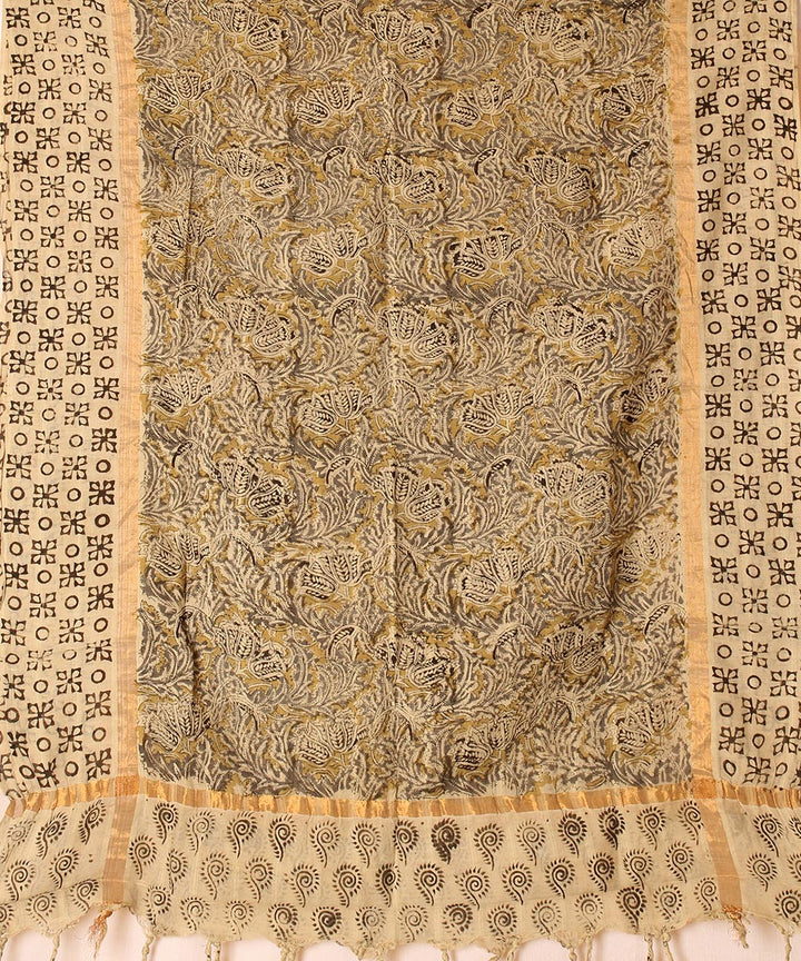 Multicolor cotton hand block printed kalamkari dupatta