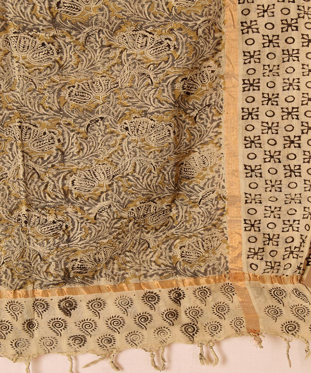 Multicolor cotton hand block printed kalamkari dupatta