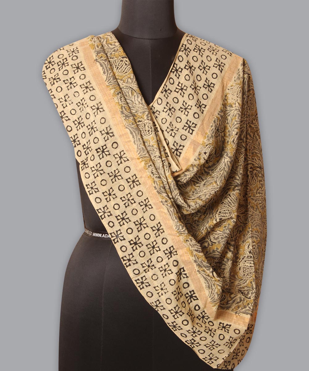 Multicolor cotton hand block printed kalamkari dupatta