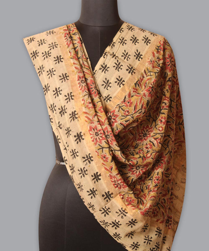 Multicolor cotton hand block printed kalamkari dupatta