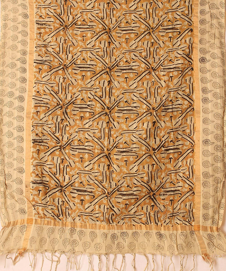 Multicolor cotton hand block printed kalamkari dupatta