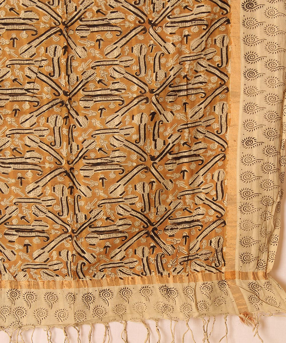 Multicolor cotton hand block printed kalamkari dupatta