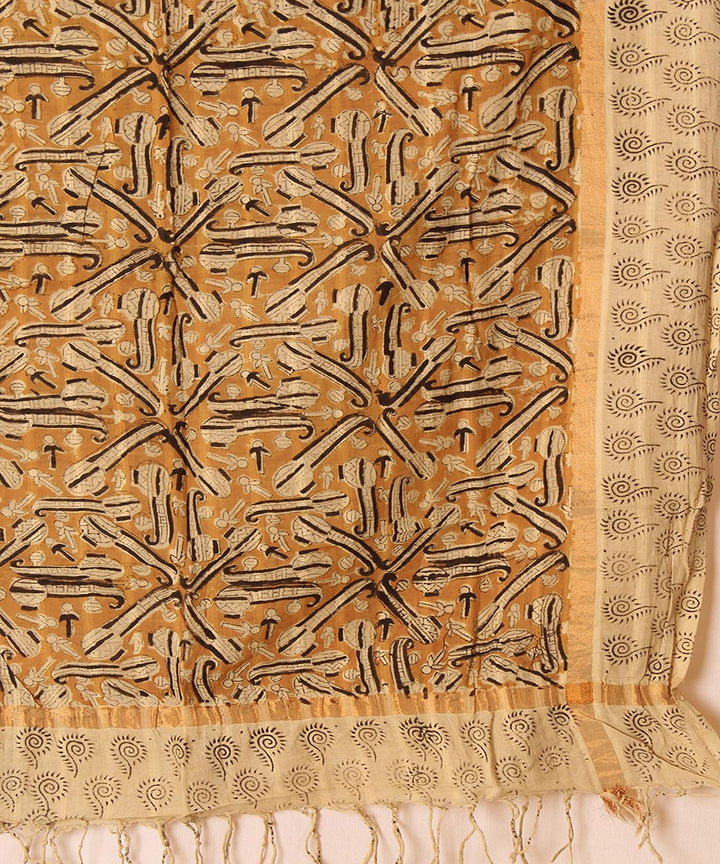 Multicolor cotton hand block printed kalamkari dupatta